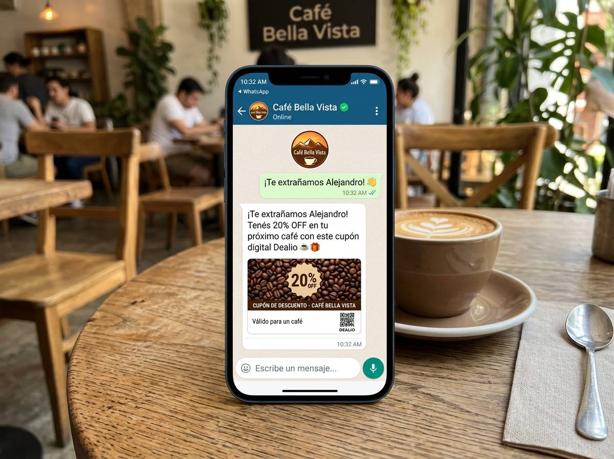 Notificación de cupón por WhatsApp en smartphone